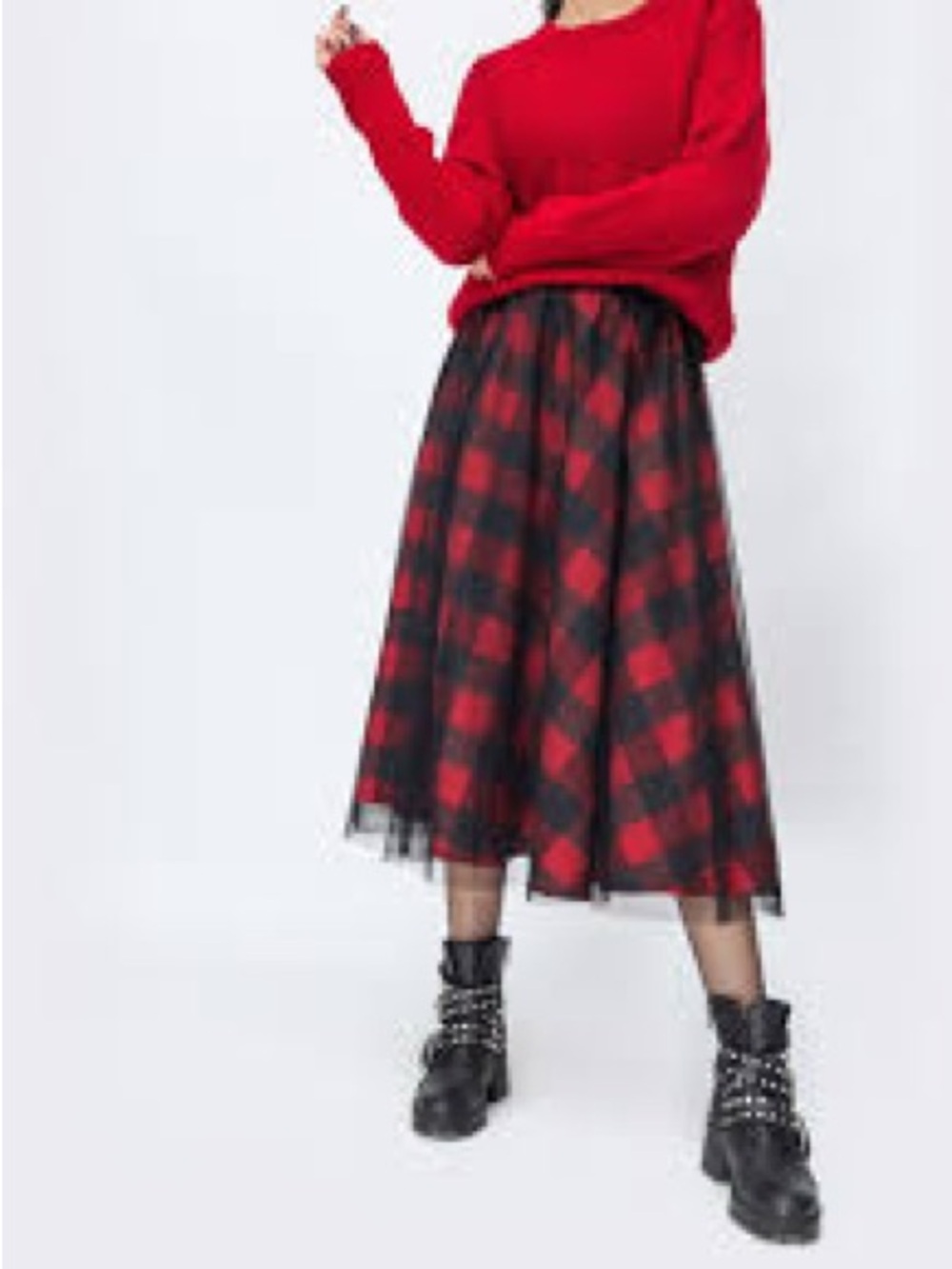 Imperial Red Tulle Plaid Skirt - Picture 1 of 7
